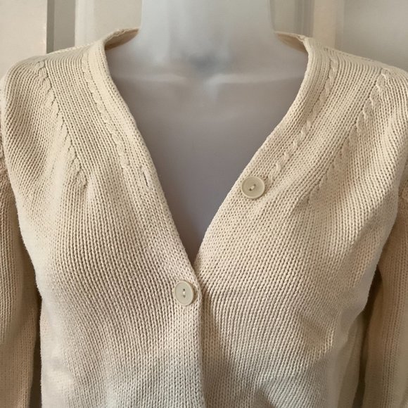 Willi smith Cardigan Women's Size Small 100% cotton V neck Cream Knit Button up - Picture 3 of 11